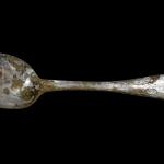 Silver spoon from the Powell Farmstead with Hannah Elizabeth Powell’s (nee Kilbourne) initials.