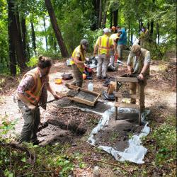 Archaeologists at work on a terrace above the Hudson River. 