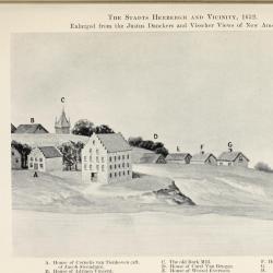 Depiction of 17th-century New Amsterdam showing the location of the Cornelis van Tienhoven family home