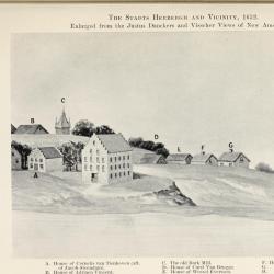 Depiction of 17th-century New Amsterdam showing the location of the Cornelis van Tienhoven family home
