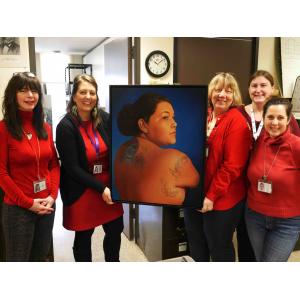 “Ageswe’gaiyo” (oil on panel), with the women of the NYSM Anthropology Collections