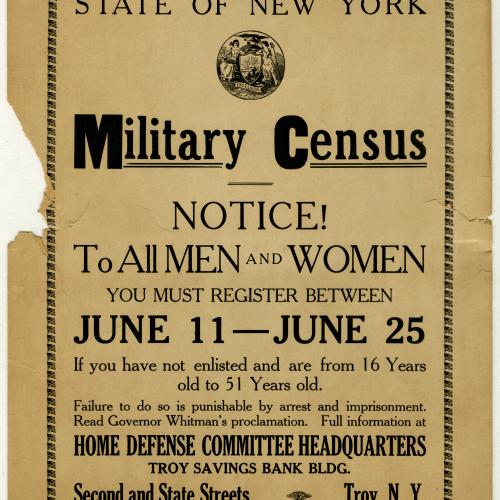 Broadside for Military Census in Rensselaer County
