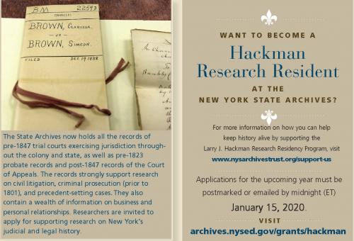 WANT TO BECOME A Hackman Research Resident AT T H E NEW YORK STATE ARCHIVES