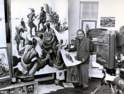 Thomas Hart Benton in his Kansas City, Missouri, studio